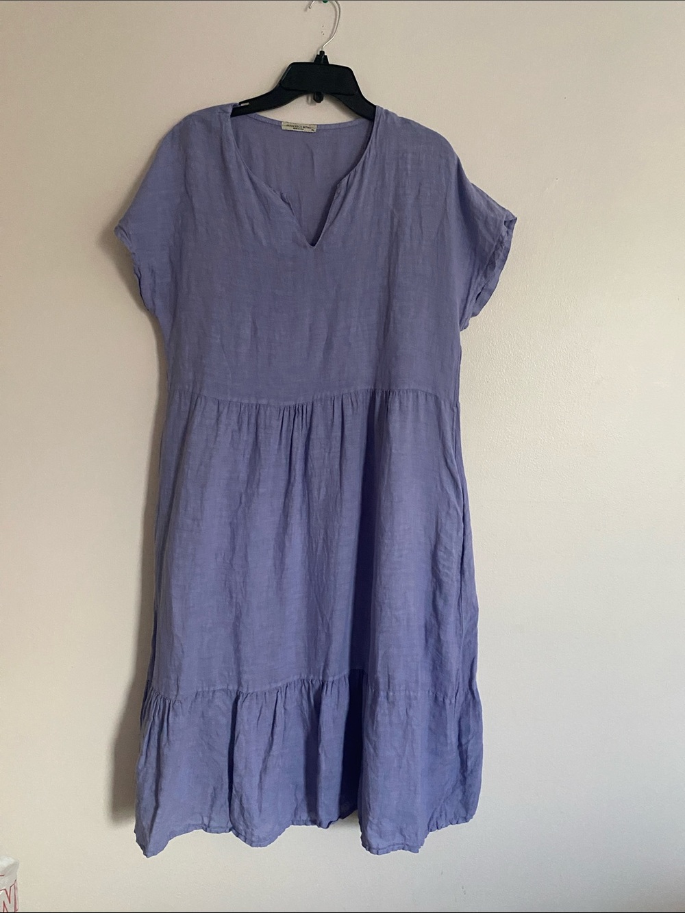 Francesca Bettini Lavender Tiered V-Neck Linen Dress